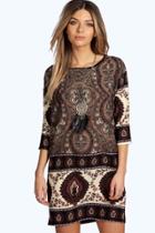 Boohoo Nina Paisley Print 3/4 Sleeve Shift Dress Multi