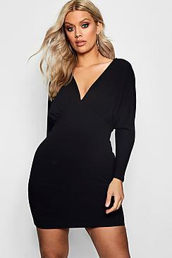 Boohoo Plus Abbie Crepe Batwing Midi Dress