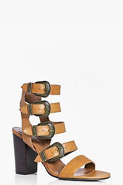 Boohoo Sarah Multi Buckle Gladiator Flared Heel