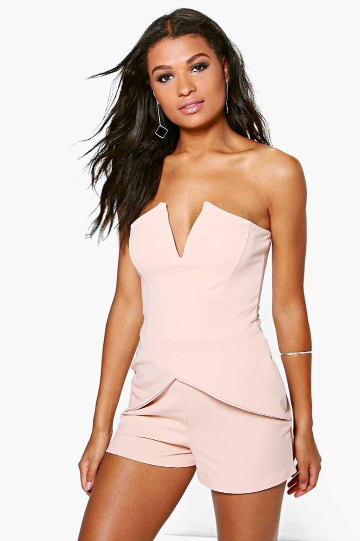 Boohoo Lola Bandeau Cross Front Playsuit Blush