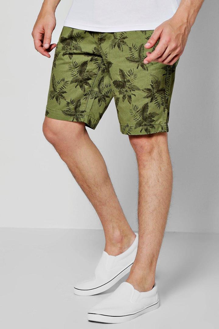 Boohoo Kiwi Print Chino Shorts Khaki
