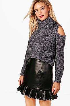 Boohoo Anna Cut Out Shoulder Roll Neck Jumper