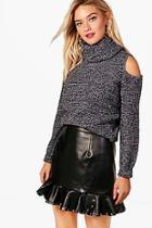 Boohoo Anna Cut Out Shoulder Roll Neck Jumper