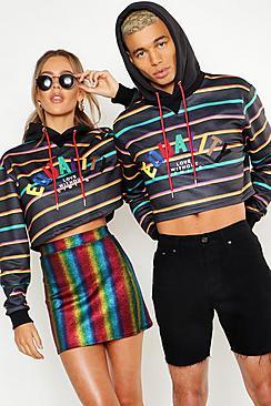 Boohoo Pride Loose Fit Cropped Stripe Hoodie