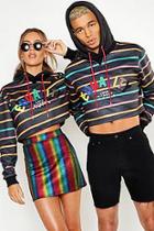 Boohoo Pride Loose Fit Cropped Stripe Hoodie