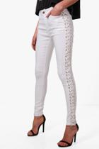 Boohoo Selma Side Lace Up Skinny Jeans White