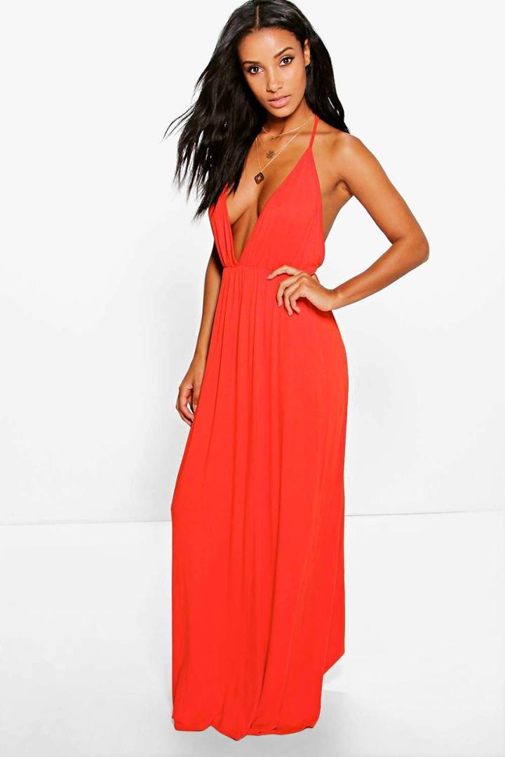 Boohoo Tia Twist Back Maxi Dress Orange