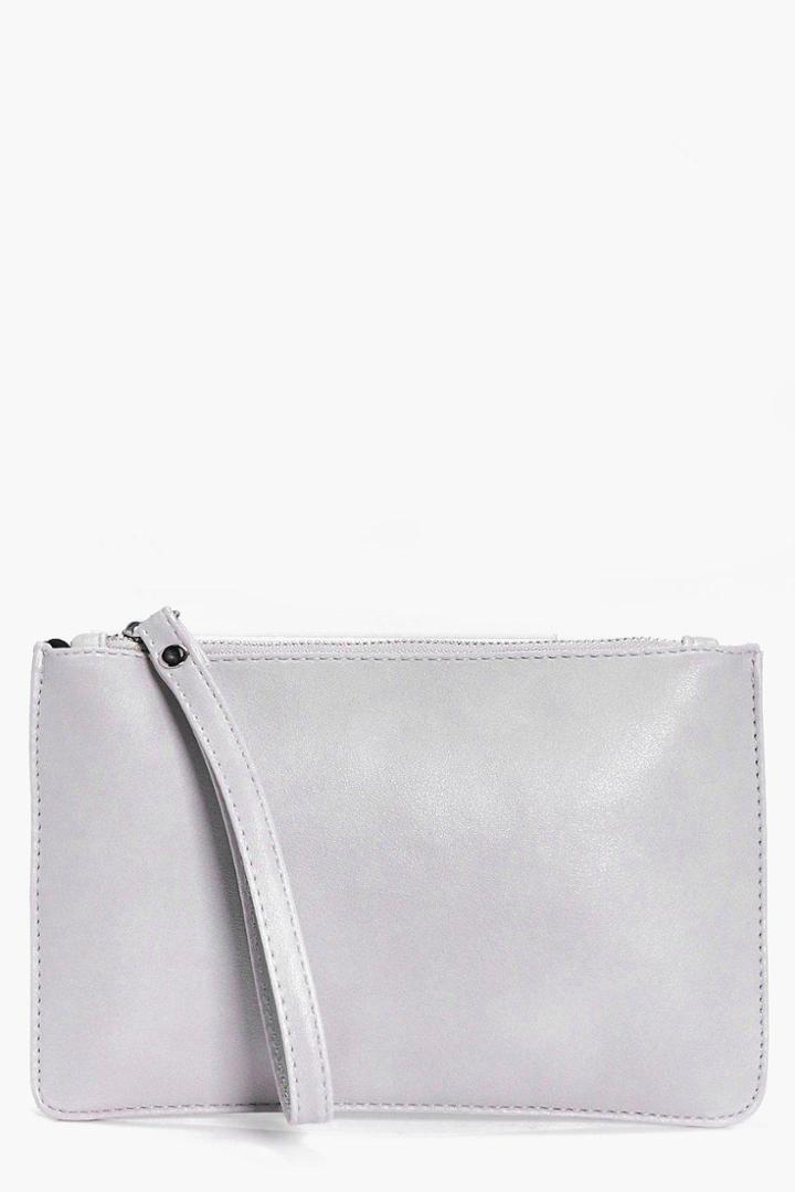 Boohoo Maria Zip Top Handstrap Clutch Bag White
