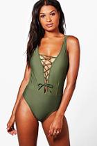 Boohoo Myknos Lace Up Swimsuit