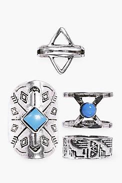 Boohoo Ella Mixed Size Silver Western 4 Ring Pack