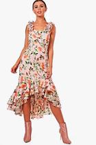 Boohoo Petite Paige Floral Ruffle Sleeve Drop Hem Dress