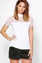 Boohoo Audrina Lace Neck Top Ivory