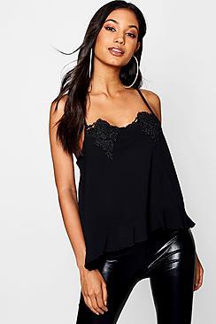 Boohoo Crochet Trim Ruffle Cami