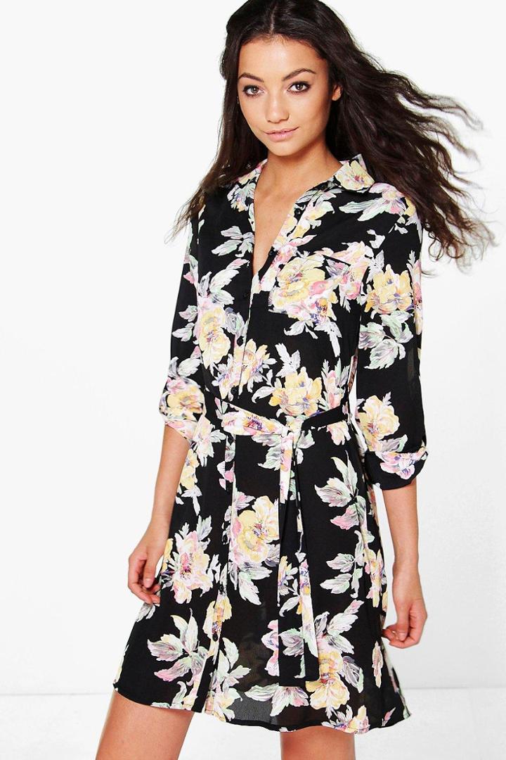 Boohoo Tall Iona Floral Woven Shirt Dress Multi