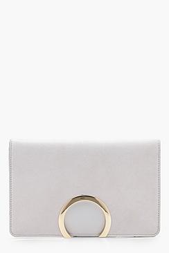 Boohoo Metal Circle Suedette And Pu Mix Clutch