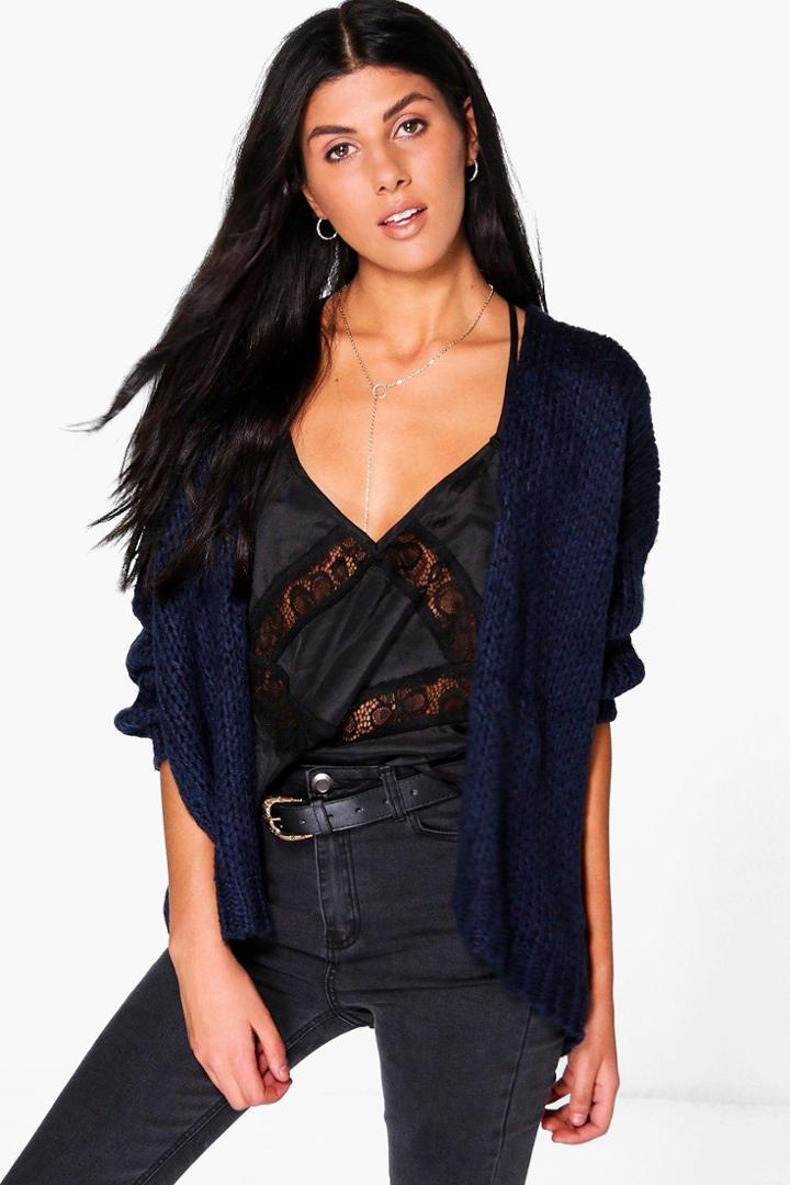 Boohoo Heidi Oversized Slouchy Soft Knit Cardigan Navy