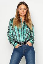 Boohoo Stripe Chain Print Satin Shirt