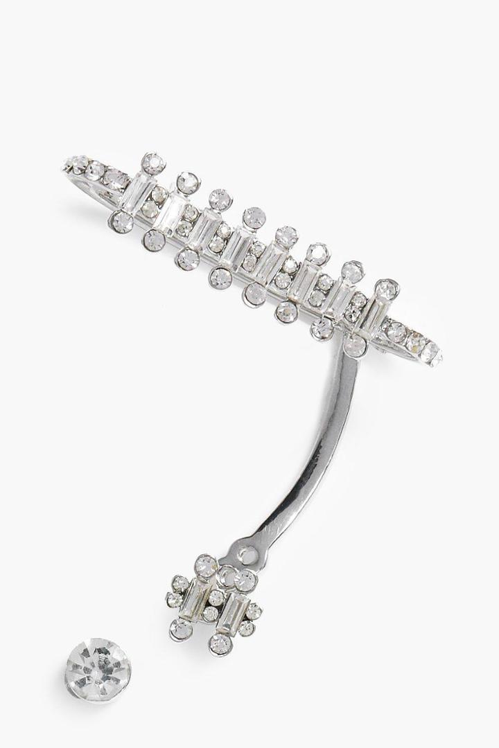 Boohoo Lacey Diamante 3 Piece Ear Cuff Set Silver