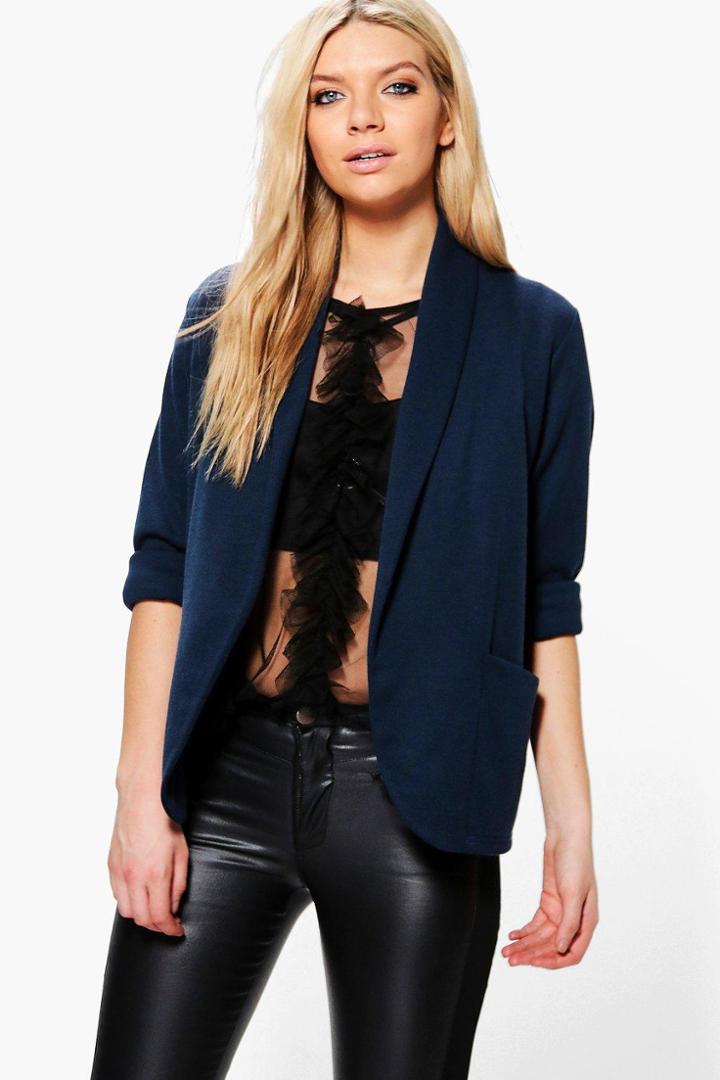 Boohoo Mia Relaxed Pocket Blazer With Wide Cuff Navy