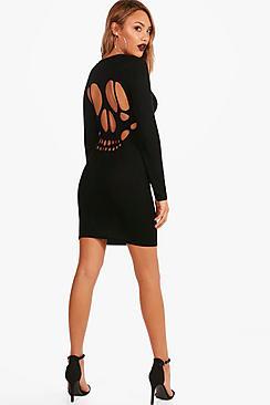 Boohoo Halloween Dea Skull Print Bodycon Dress