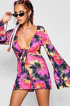 Boohoo Plunge Flare Sleeve Playsuit