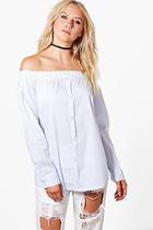 Boohoo Olivia Off The Shoulder Button Front Longline Shirt