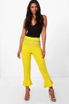 Boohoo Lucy Crepe Ruffle Hem Skinny Trousers Yellow