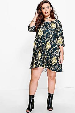 Boohoo Plus Wendy Printed Swing Dress
