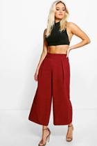 Boohoo Sierra Pleat Front Woven Wide Leg Culottes Merlot