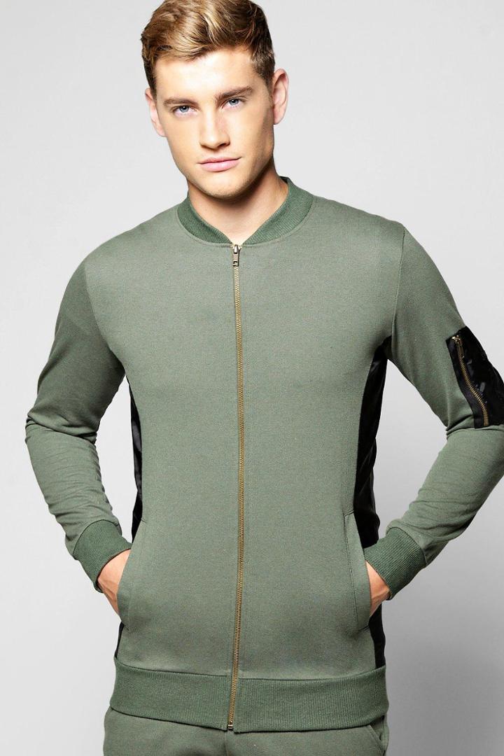 Boohoo Ma1 Jersey Bomber With Nylon Panel Khaki