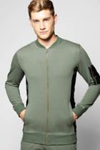 Boohoo Ma1 Jersey Bomber With Nylon Panel Khaki