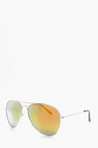Boohoo Silver Aviator Sunglasses With Orange Lense Silver