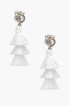 Boohoo Kelly Diamante Cluster Tiered Tassel Earrings
