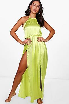 Boohoo Emily Boutique Satin Glam Maxi Beach Dress