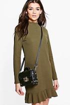 Boohoo Yasmin Ruffle Hem Long Sleeve Shift Dress