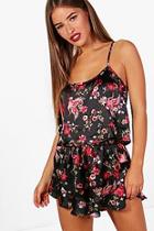 Boohoo Petite Leanne Printed Ruffle Hem Cami Short Set