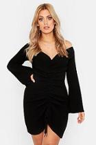 Boohoo Plus Ruched Bardot Knitted Dress