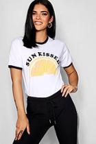 Boohoo Sunkissed Orange Slogan Ringer Crop Tee