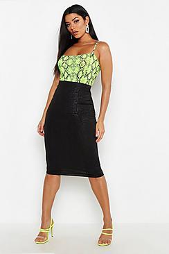 Boohoo Croc Embossed Midi Skirt