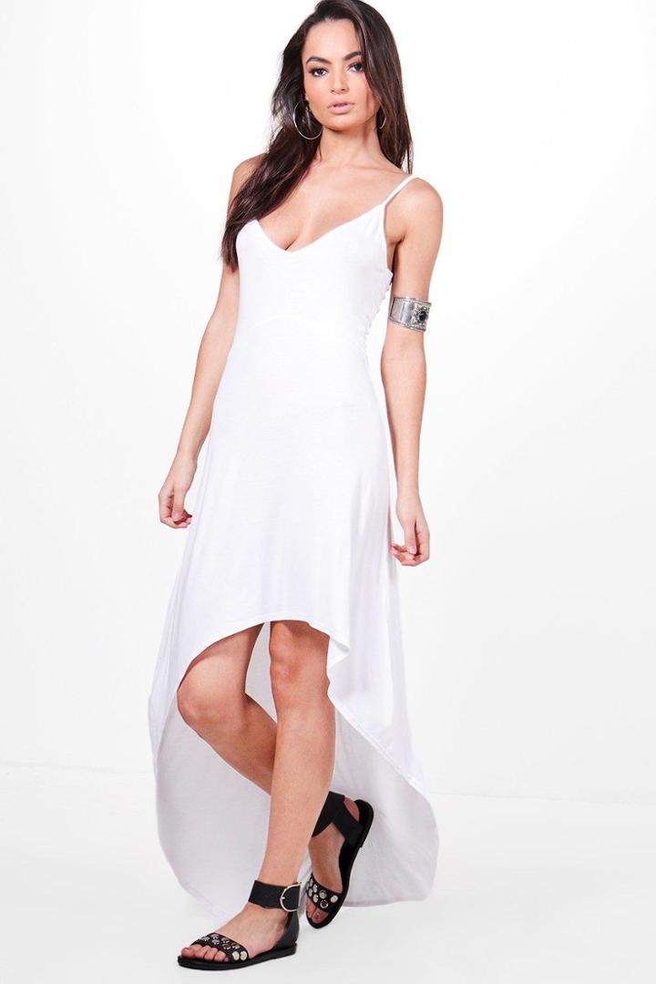 Boohoo Lola High Low Hem Strappy Maxi Dress White