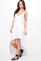 Boohoo Lola High Low Hem Strappy Maxi Dress White