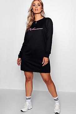 Boohoo Plus Maisy 'woman' Slogan Sweat Dress
