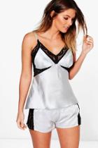 Boohoo Boutique Bella Bridal Lace Tank Top And Short Set Grey