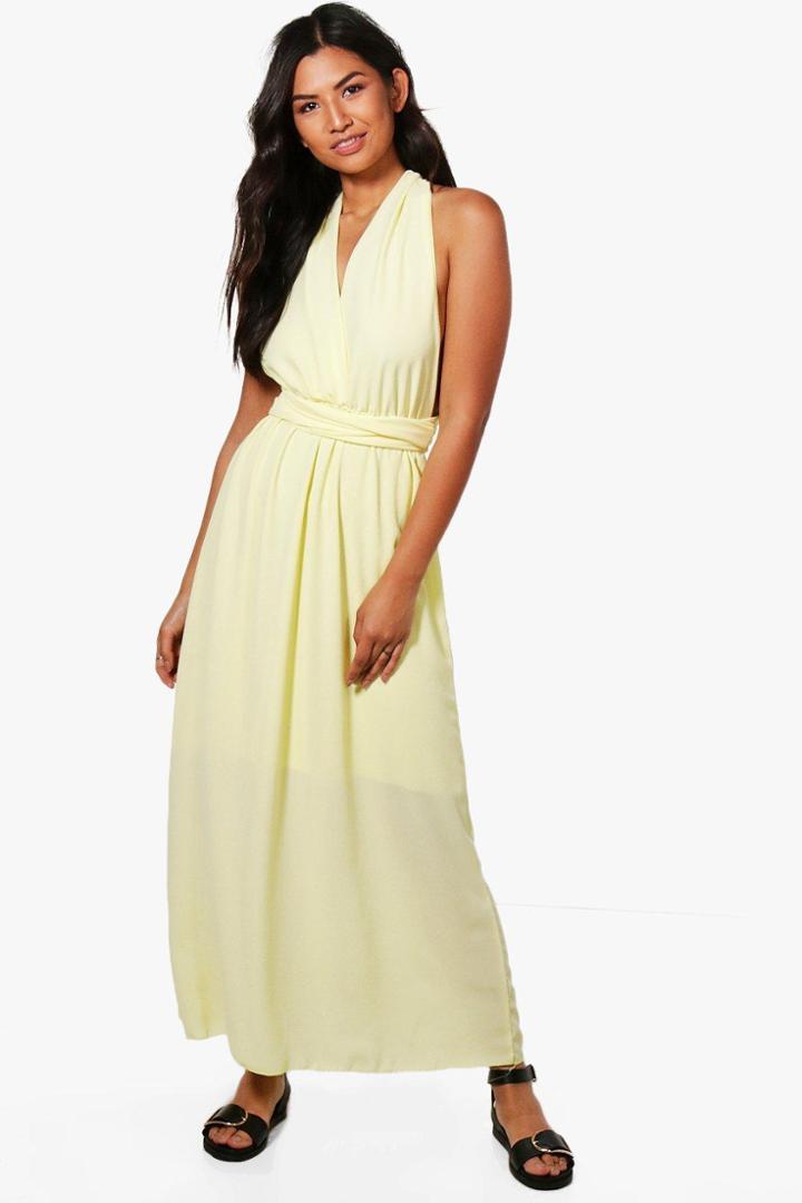 Boohoo Cara Halter Neck Maxi Dress Lemon