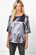 Boohoo Poppy Boutique Oversized Side Spilt Satin T-shirt