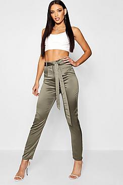 Boohoo Longer Length Tie Waist Satin Pants