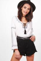 Boohoo Imogen Embroidered Woven Top Ivory