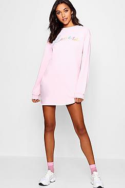 Boohoo Lizzie Lover Rainbow Sweat Dress