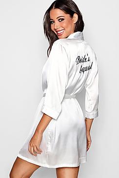 Boohoo Maisy Brides Squad Satin Robe