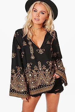 Boohoo Esme Boutique Embellished Woven Top